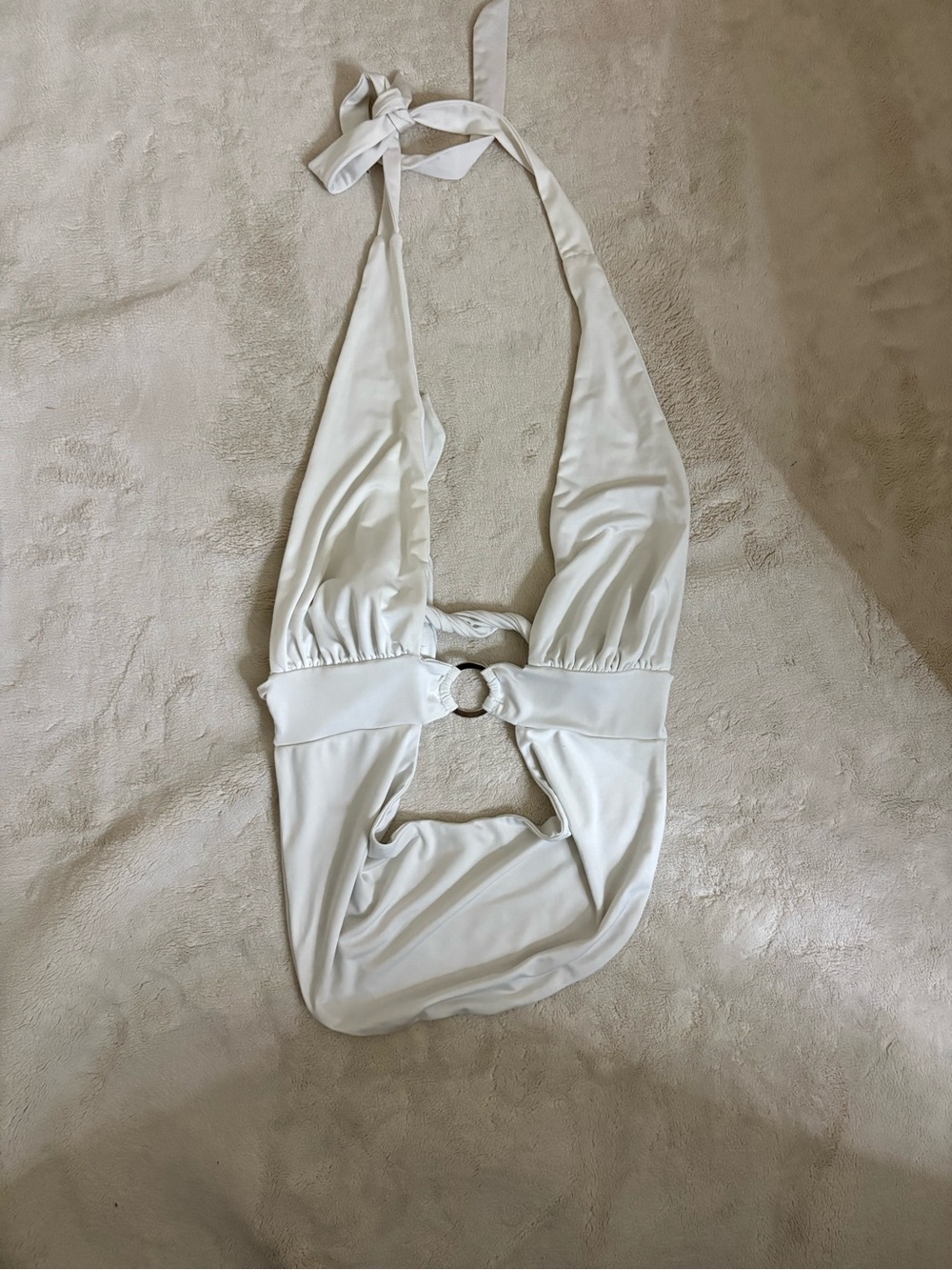 I AM GIA White Halter Cowl Drape Ring Detail Top Y2K